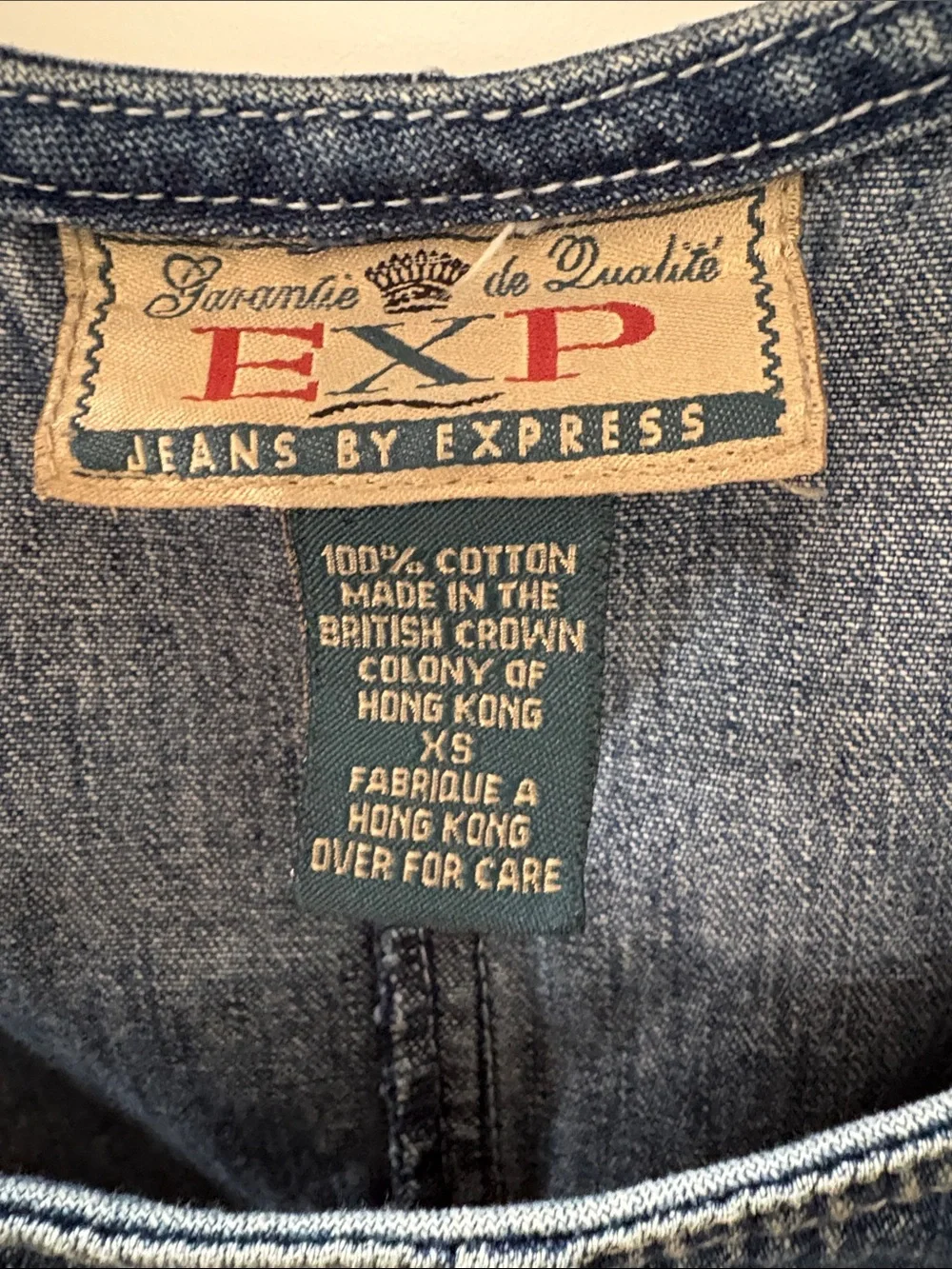 Vtg 90s EXP Jeans by Express Denim Jumper Dress Mini XS Hong Kong Tag
